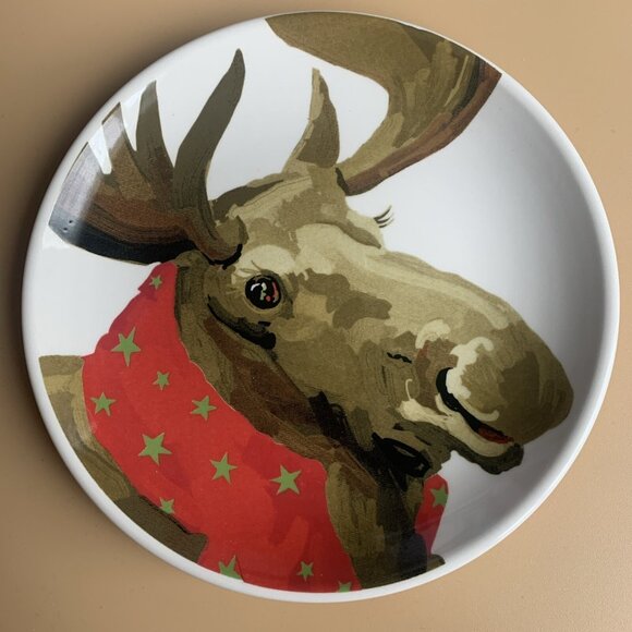 Magenta Woodland Critters Christmas Snack Plates Moose Fox 6” - Picture 2 of 6